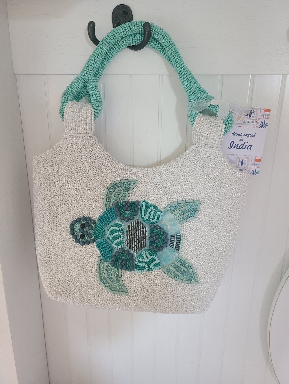 TikTok Viral Handcrafted In India Turquoise and White Turtle Beaded Bag #tjmaxx